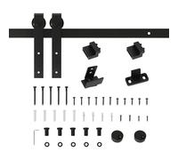 HOMCOM Mini Herraje para Puerta Corredera 200 cm Negro | Kit de Accesorios para Puerta Corrediza de Madera, 2 Rieles de Acero al Carbono, Carga 20 kg, 200x0,4x18 cm