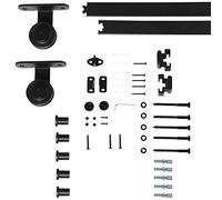 HOMCOM Herrajes para Puertas Correderas 200 cm, Kit de Accesorios para Puerta Corredera con 2 Rieles de Acero al Carbono, Guía de Suelo, 2 Topes, Dispositivo Antideslizante, para Garaje Armario Negro