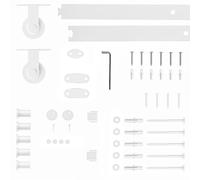 HOMCOM Herrajes para Puertas Correderas 200 cm para Garaje Armario Blanco | Kit de Accesorios para Puerta Corredera, 2 Rieles de Acero al Carbono, Guía de Suelo, 2 Topes, Dispositivo Antideslizante