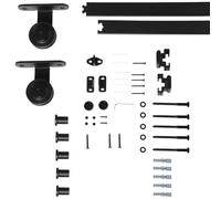 HOMCOM Herrajes para Puertas Correderas 200 cm para Garaje Armario Negro | Kit de Accesorios para Puerta Corredera, 2 Rieles de Acero al Carbono, Guía de Suelo, 2 Topes, Dispositivo Antideslizante