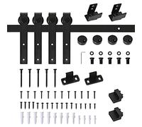 HOMCOM Herrajes Puertas Correderas 183 cm, Kit para Puerta Corredera Doble de Madera Ancho 45 cm, para Mueble de TV, Armario, Acero al Carbono, Negro