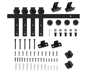 HOMCOM Herrajes Puertas Correderas 183 cm, Kit para Puerta Corredera Doble de Madera Ancho 45 cm, para Mueble de TV, Armario, Acero al Carbono, Negro