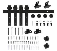HOMCOM Herrajes Puertas Correderas 200 cm Negro | Kit para Puerta Corredera Doble de Madera Ancho 50 cm, para Mueble de TV, Armario, Acero al Carbono