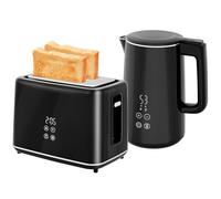 HOMCOM Hervidor Tostador 1,5L Hervidor 2 tostadas 2200W Juego de desayuno con 7 niveles de tostado, función descongelar y recalentar, desconexión automática y pantalla LED, negro
