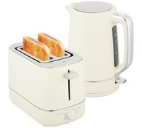 HOMCOM Hervidor Tostador 2200 W 1.7L Hervidor, tostador de 2 discos, 6 niveles de tostado, recalentar y descongelar, set de desayuno con termostato UK Otter, filtro antical y bandeja recogemigas Beige