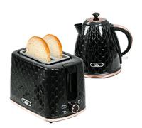 HOMCOM Hervidor Tostador 2200 W 1.7L Hervidor, tostador de 2 discos, 7 niveles de tostado, recalentar y descongelar, set de desayuno con filtro antical y bandeja recogemigas UK Otter Termostato Negro