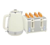 HOMCOM Hervidor tostador Set de desayuno con tostador de 4 rebanadas, hervidor de 1,7 litros, 2200 W, 7 niveles de tostado, bandeja recogemigas, descongelación, recalentamiento y termostato Strix,