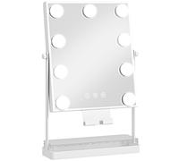 HOMCOM Hollywood Espejo de Maquillaje con Luz 9 Bombillas LED 3 Colores Interruptor Táctil Soporte para Teléfono Blanco