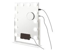 Homcom hollywood espejo de maquillaje con luz espejo de tocador giratorio 30x40 cm con bombillas led modos de iluminación ajustables interruptor táctil soporte para teléfono y puerto usb blanco