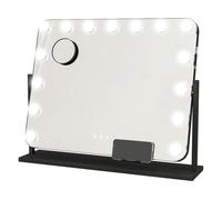 HOMCOM Hollywood Espejo de Maquillaje con Luz Espejo de Tocador Giratorio 58x46 cm con Bombillas LED Modos de Iluminación Ajustables Interruptor Táctil Soporte para Teléfono y Puerto USB Negro