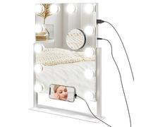 HOMCOM Hollywood Espejo de Maquillaje con Luz Giratorio 30x40 cm Blanco | Espejo de Tocador, Bombillas LED, Modos de Iluminación Ajustables, Interruptor Táctil, Soporte para Teléfono, Puerto USB