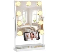 Homcom Hollywood Espejo De Maquillaje Giratorio Con Luz 9 Bombillas Led