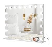 HOMCOM Hollywood - Espejo de maquillaje (LED, intensidad regulable, con espejo de aumento, puerto de carga USB, soporte para teléfono - 80 x 62 cm)
