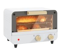 HOMCOM Horno Eléctrico 12L de 2 alturas con Temporizador y Temperatura Ajustable, Mini Horno de Acero Inoxidable, Cristal y Plástico, 31,5x27,7x22,7 cm, Blanco y Dorado