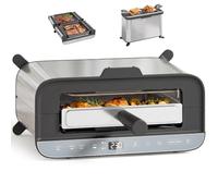 HOMCOM horno eléctrico 3 en 1 con tostador de ranura larga y grill de sobremesa, 4,9 l, pantalla LED, temporizador de 60 min, bandeja, rejilla y bandeja recogemigas, acero inoxidable, 1700 W