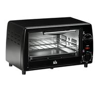 HOMCOM Horno Eléctrico de Sobremesa 10 Litros 750W 36,5x26x22 cm Negro | Mini Horno Tostador, Temperatura hasta 230 ℃, Temporizador 60 Minutos, Bandeja y Rejilla