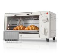 HOMCOM Horno Eléctrico de Sobremesa 9L 750W Temperatura Ajustable Crema | Horno Sobremesa, hasta 230°C, Temporizador 60min, Bandeja para Hornear, Parrilla