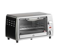 HOMCOM Horno Eléctrico Sobremesa 10 Litros 750W con Temperatura hasta 230℃ 60 Minutos Bandeja y Rejilla 36,5x26x22 cm Plata Aosom España