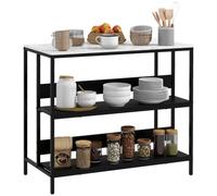 HOMCOM Isla de Cocina 100x50x90cm, Negro | Unidad de almacenamiento de acero con aspecto de mármol, 2 estantes, estilo moderno para salón