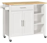 HOMCOM Isla de Cocina con Ruedas Mueble Auxiliar de Cocina con Cajón Estantes y Barra Lateral 107,5x48x89 cm Blanco Aosom España