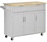 HOMCOM Isla de Cocina con Ruedas Carro de Cocina Mueble Auxiliar de Cocina con 2 Cajones 3 Puertas y Barra Lateral para Comedor 121x46x91 cm Gris