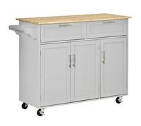 HOMCOM Isla de Cocina 2 Cajones 3 Puertas Estantes Ajustables Barra 121x46x91 cm Gris