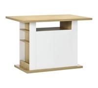 HOMCOM Isla de Cocina, para 4 Personas, Mueble de Cocina Multifuncional, Mesa de Comedor con 4 Puertas, Compartimentos Abiertos, Estante Ajustable, 110x70x75,5 cm, Roble y Blanco