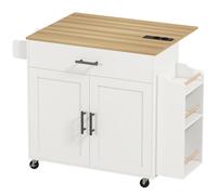 HOMCOM Isla de cocina, carrito de cocina con ruedas, con encimera abatible, cajón, repisa, 120 x 68 x 85 cm, Blanco Aosom España