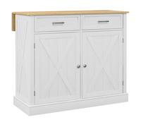 HOMCOM Isla de Cocina Carro de Cocina con Encimera de Madera Plegable 2 Puertas 2 Cajones Estante Ajustable y 4 Ruedas 105x60x90,5 cm Blanco