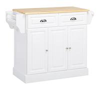 HOMCOM Isla de Cocina Carro de Cocina con Ruedas Carro Multiusos con 2 Cajones 3 Puertas Toallero y Estante para Especias para Comedor 110x45x91 cm Blanco