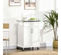 HOMCOM Isla de Cocina con 4 Ruedas 1 Cajón 1 Toallero 83,5x45,7x90,5 cm Blanco