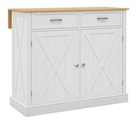 HOMCOM Isla de Cocina con Encimera de Madera Plegable Blanco