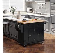 HOMCOM Isla de Cocina con Ruedas 2 Cajones 4 Puertas 111x44,5x82,5cm Negro