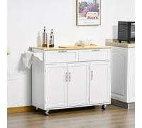 HOMCOM Isla de Cocina con Ruedas 2 Cajones 121x46x91 cm Roble y Blanco