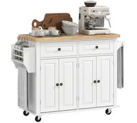 HOMCOM Isla de Cocina con Ruedas 2 Cajones 4 Puertas 111x44,5x82,5cm Blanco