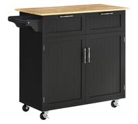 HOMCOM Isla de Cocina con Ruedas 2 Puertas 2 Cajón 104x46x91 cm Negro | Carrito de Cocina, Mueble Auxiliar de Cocina, Toallero, Estante Ajustable, para Comedor Salón