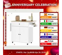 HOMCOM Isla de Cocina con Ruedas Ala Abatible 106x42x87 cm Negro y Roble