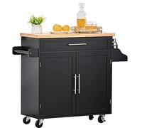 HOMCOM Isla de Cocina con Ruedas Cajón 2 Puertas 109x40x89 cm Negro
