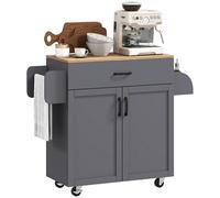 HOMCOM Isla de Cocina con Ruedas, Carrito de Cocina con Cajón, 2 Puertas, Toallero y Especiero, Estante Ajustable, para Comedor, 105x36x85 cm, Gris