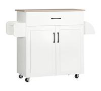 HOMCOM Isla de Cocina con Ruedas, Carrito de Cocina con Cajón, 2 Puertas, Toallero y Especiero, Estante Ajustable, para Comedor, 105x36x85 cm, Blanco
