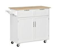 HOMCOM Isla de Cocina con Ruedas Carrito de Cocina Mueble Auxiliar de Cocina con 2 Puertas 2 Cajón Toallero y Estante Ajustable para Comedor Salón 104x46x91 cm Blanco