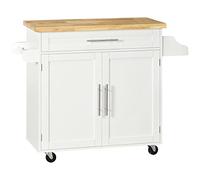 HOMCOM Isla de Cocina con Ruedas, Carro de Cocina con Cajón, 2 Puertas, Especiero, Barra para Paños y Estante Ajustable, para Comedor, 109x40x89 cm, Blanco