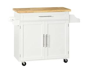 HOMCOM Isla de Cocina con Ruedas, Carro de Cocina con Cajón, 2 Puertas, Especiero, Barra para Paños y Estante Ajustable, para Comedor, 109x40x89 cm, Blanco