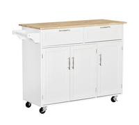 HOMCOM Isla de Cocina con Ruedas Carro de Cocina Mueble Auxiliar de Cocina con 2 Cajones 3 Puertas y Barra Lateral para Comedor 121x46x91 cm Roble y Blanco