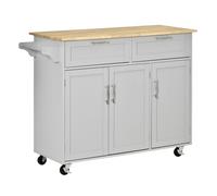 HOMCOM Carro de Cocina Gris con Ruedas, Isla de Cocina, 2 Cajones, Barra para Colgar, para Comedor 121x46x91 cm Aosom España