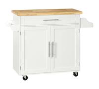 HOMCOM Isla de Cocina con Ruedas con Cajón 2 Puertas Especiero Barra para Paños y Estante Ajustable 109x40x89 cm Blanco