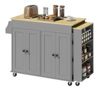 HOMCOM Isla de Cocina con Ruedas Encimera Extensible 2 Armarios Estantes Gris Gris