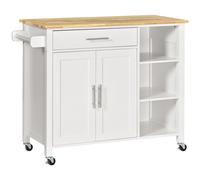 HOMCOM Isla de Cocina con Ruedas Mueble Auxiliar de Cocina con Cajón Estantes y Barra Lateral 107,5x48x89 cm Blanco Aosom España