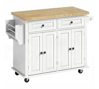 HOMCOM Isla de Cocina con Ruedas Mueble Auxiliar de Cocina con Especiero y Barra Lateral 111x44,5x82,5 cm Blanco Aosom España