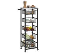 HOMCOM Isla de cocina de 5 niveles con ruedas, carrito de almacenamiento de cocina rodante con 5 cestas de malla extraíbles, carrito de servicio móvil, gris claro